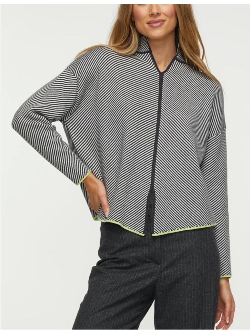 Zaket & Plover Neru Collar Sweater XS Cotton Cashmere Striped Mock Neck Top